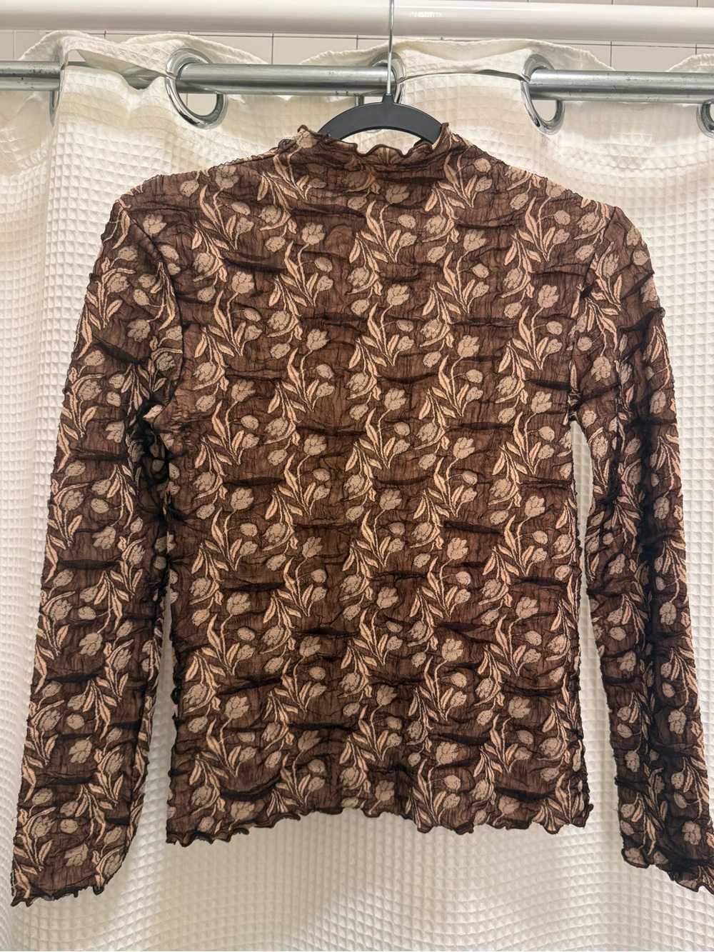 Lily Brown Tule Jacquard Long Sleeve Mock Neck Top